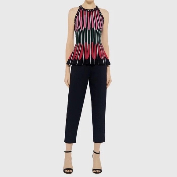 M by Missoni Women’s Sz 46 US 10 Petal Intarsia Knit Striped Halter Top Peplum - Picture 2 of 15